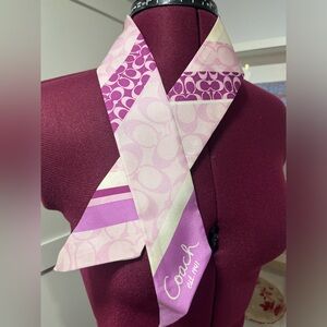 Coach Purple and Cream Silk Skinny Scarf